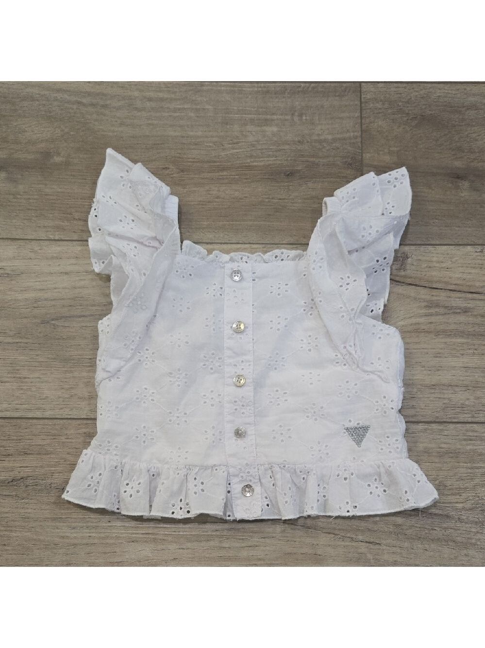Girl's Guess White Eyelet Ruffle Cotton Blouse- Junior Couture